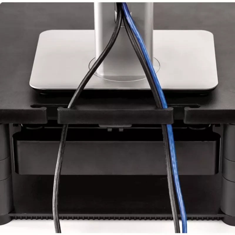 Soporte para monitor de ordenador Fellowes con 3 alturas ajustables – Premium Monitor Riser Plus con gestión de cables – Soporte para monitor ergonómico ajustable para ordenador – Peso máx. 36 kg / Tamaño máx. 21 inch – Grafito