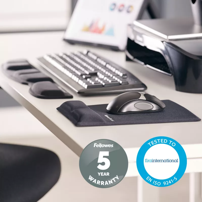 Fellowes reposamuñecas para teclado - Health-V reposamuñecas con protección antibacteriana - Reposamuñecas ergonómico para ordenador, portátil, teletrabajo - Negro