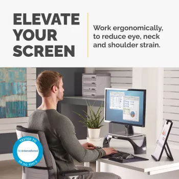 Fellowes soporte para monitor con 3 alturas ajustables - Smart Suites elevador de monitor - Soporte de monitor ergonómico ajustable para ordenador - Peso máx. 10 kg/Tamaño máx. 21