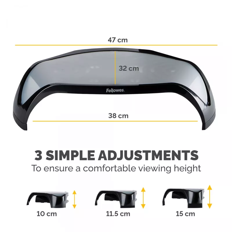 Fellowes soporte para monitor con 3 alturas ajustables - Smart Suites elevador de monitor - Soporte de monitor ergonómico ajustable para ordenador - Peso máx. 10 kg/Tamaño máx. 21 inch - Negro