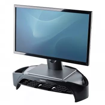 Fellowes soporte para monitor con 3 alturas ajustables – Smart Suites Monitor Riser Plus con almacenamiento – Soporte de monitor ergonómico ajustable para ordenador – Peso máx. 10 kg/Tamaño máx. 21