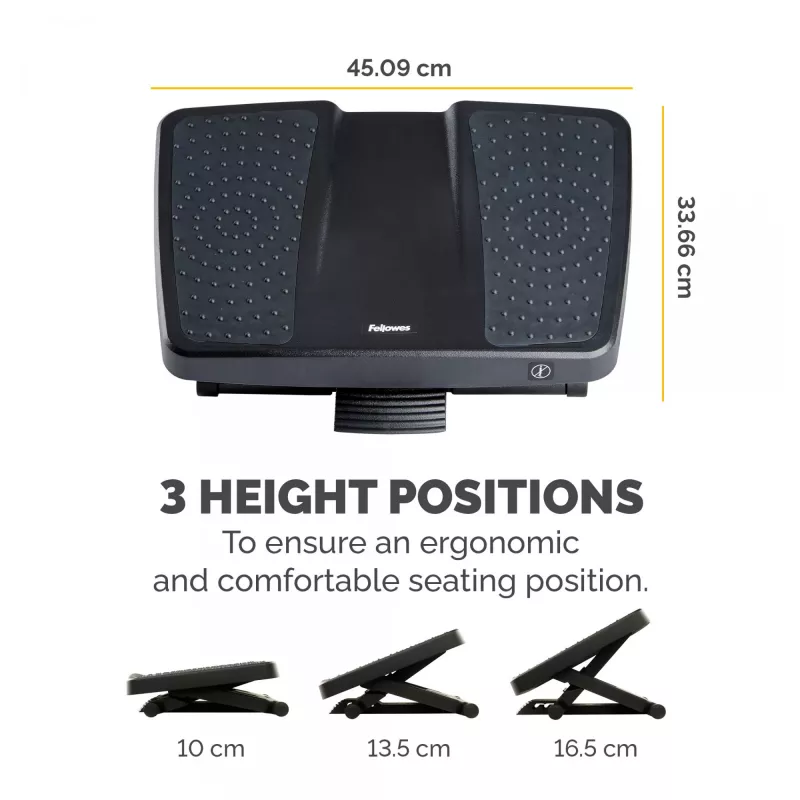 Fellowes reposapiés bajo el escritorio – Professional Series reposapiés definitivo ergonómico con 3 alturas ajustables y superficie de masaje – Reposapiés para oficina y hogar – Negro