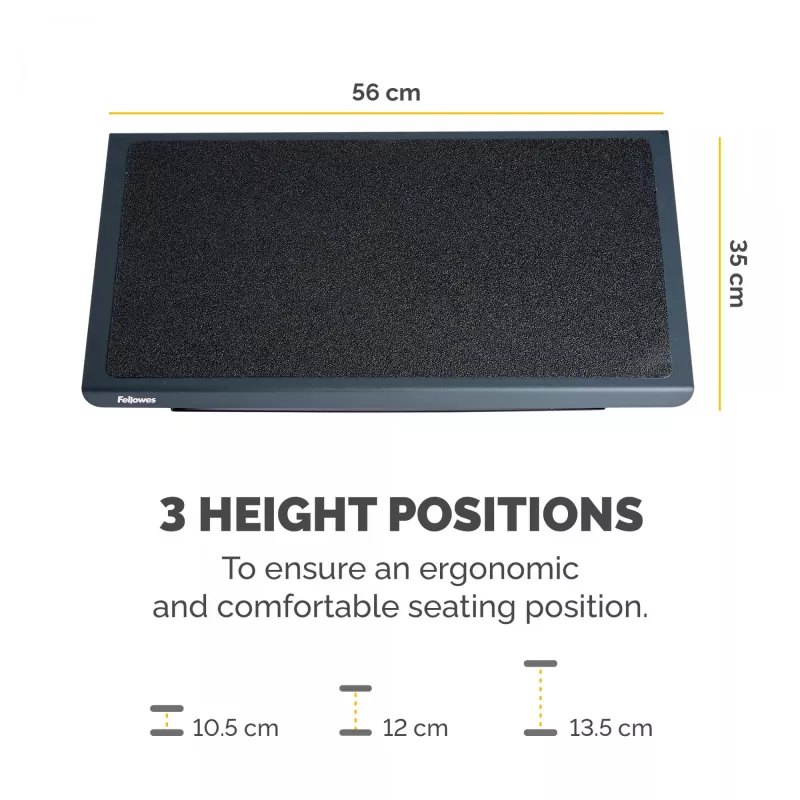 Fellowes reposapiés de escritorio – Professional Series reposapiés de escritorio, reposapiés ergonómico con 3 posiciones de altura ajustables y superficie antideslizante – Reposapiés para oficina y hogar – Negro
