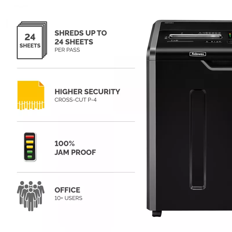 Fellowes destructora 325Ci 24 hojas destructora de corte en partículas con contenedor de 83 litros, alto nivel de seguridad P4