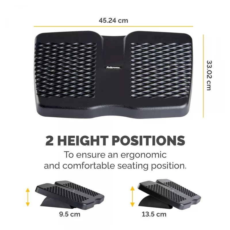 Fellowes reposapiés bajo el escritorio – Refresh reposapiés ergonómico con 2 alturas ajustables y superficie de masaje – Reposapiés para oficina y hogar – Negro