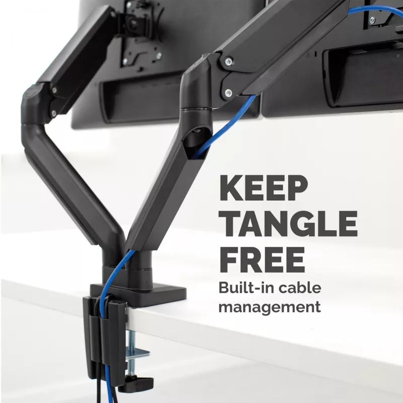 Fellowes Platinum Series brazo doble para monitor – Soporte para dos pantallas de 40 inch de 8 kg – Soporte de mesa ajustable para doble monitor – Inclinación 45°, giro 180°, rotación 360°, VESA 75 x 75/100 x 100 – Negro