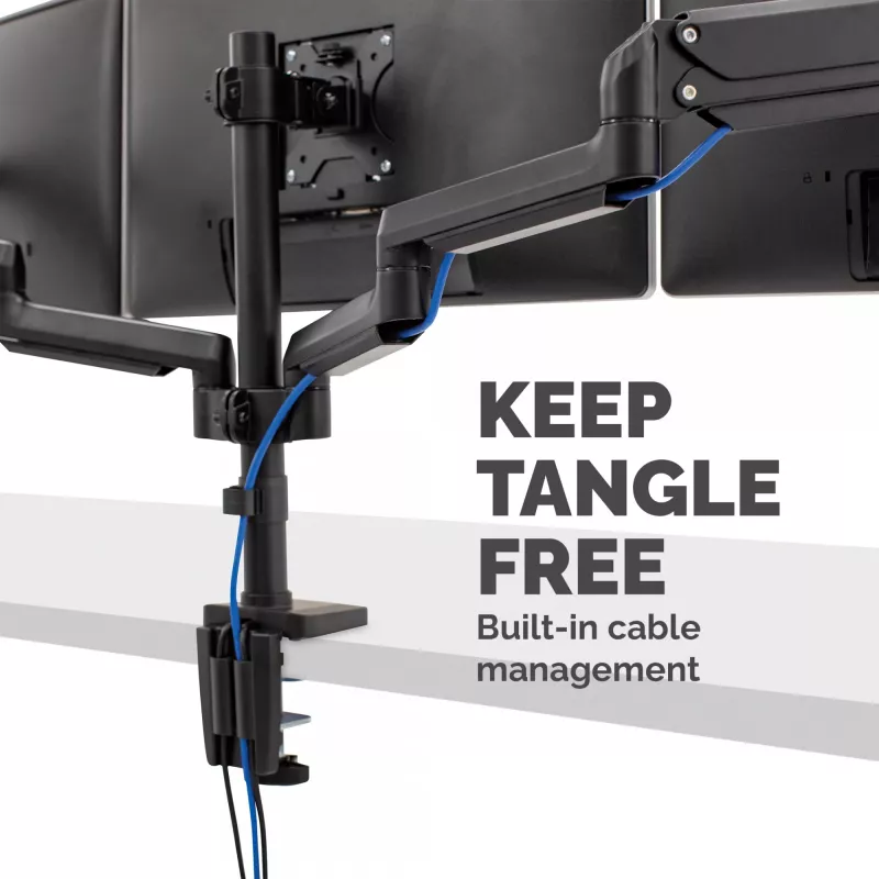 Fellowes Platinum Series brazo triple para monitor – Soporte para tres pantallas de 27 inch de 7 kg – Soporte de mesa ajustable para triple monitor – Inclinación 45°, giro 180°, rotación 360°, VESA 75 x 75/100 x 100 – Negro