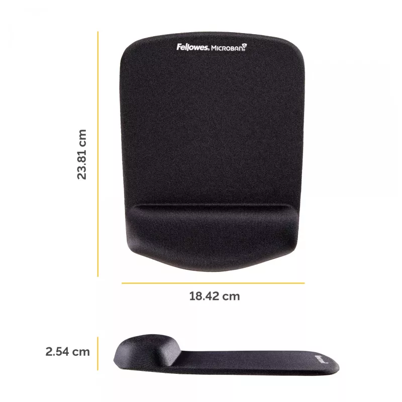 Fellowes alfombrilla de ratón con reposamuñecas – PlushTouch alfombrilla de ratón con base de goma antideslizante y protección antibacteriana – Alfombrilla de ratón ergonómica para ordenador, portátil, teletrabajo – Negro