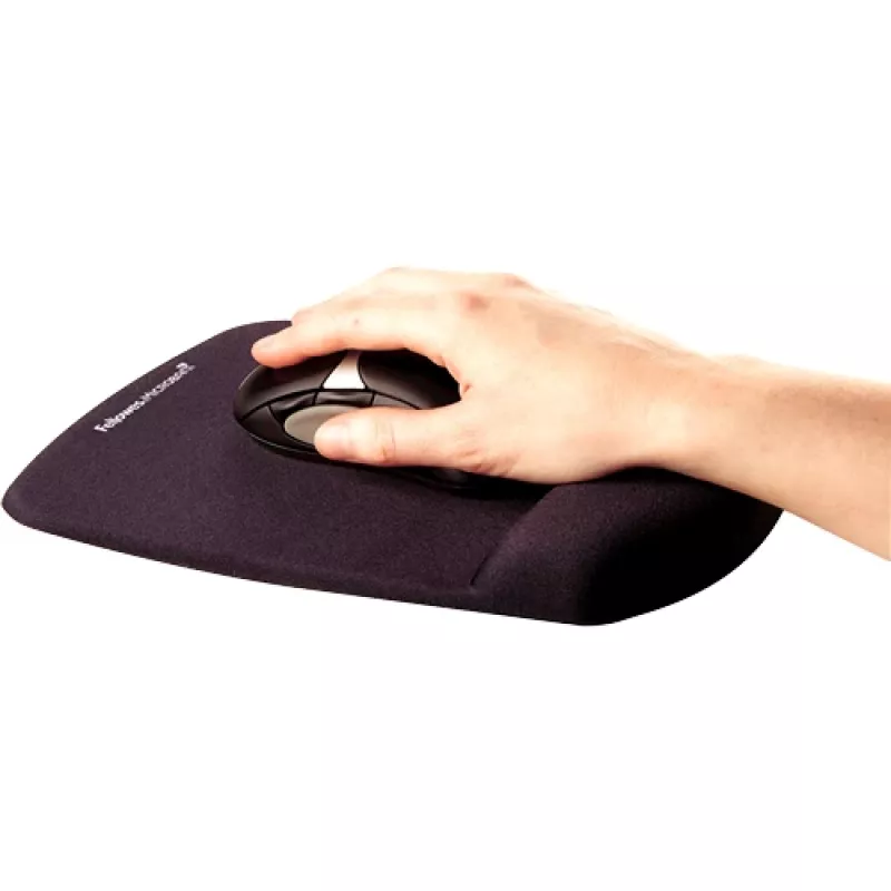 Fellowes alfombrilla de ratón con reposamuñecas – PlushTouch alfombrilla de ratón con base de goma antideslizante y protección antibacteriana – Alfombrilla de ratón ergonómica para ordenador, portátil, teletrabajo – Negro