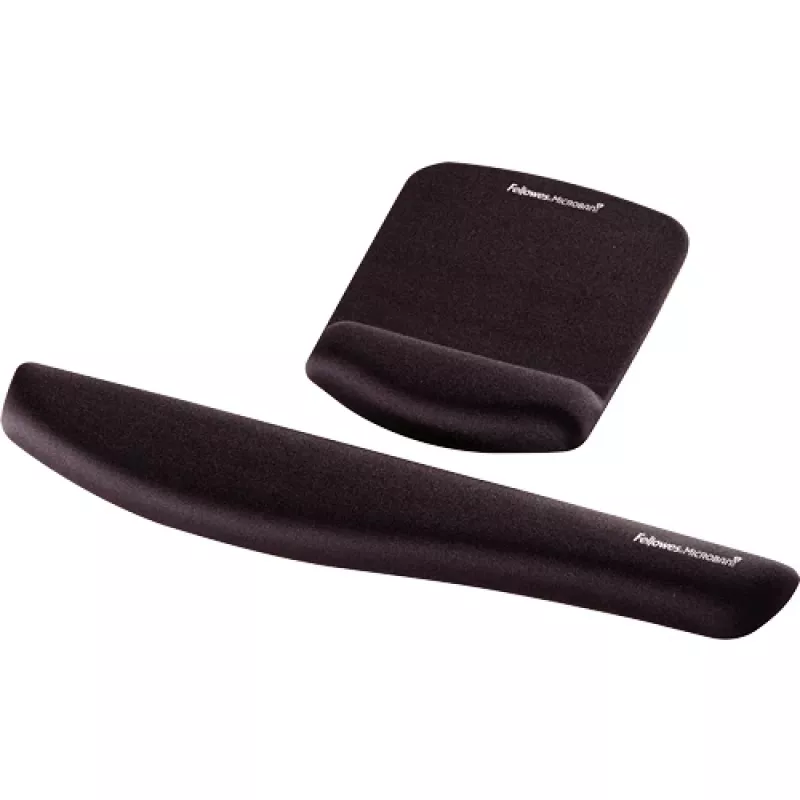 Fellowes alfombrilla de ratón con reposamuñecas – PlushTouch alfombrilla de ratón con base de goma antideslizante y protección antibacteriana – Alfombrilla de ratón ergonómica para ordenador, portátil, teletrabajo – Negro