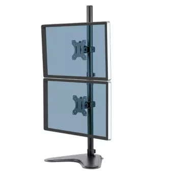 Fellowes Seasa Brazo de monitor de doble apilamiento - Soporte de monitor de pie para pantallas de 8 kg y 32 pulgadas - Brazo de monitor ajustable ergonómico - Inclinación 45° Giro 120° Rotación 360°, VESA 75 x 75/100 x 100 - Negro