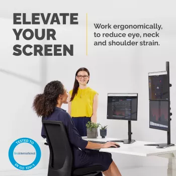 Fellowes Seasa Brazo de monitor de doble apilamiento - Soporte de monitor de pie para pantallas de 8 kg y 32 pulgadas - Brazo de monitor ajustable ergonómico - Inclinación 45° Giro 120° Rotación 360°, VESA 75 x 75/100 x 100 - Negro