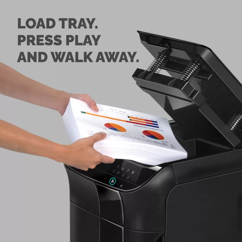Fellowes Destructora de papel 350 hojas alimentación automática corte en partículas Destructora AutoMax 350C con depósito de 68 litros alta seguridad P4