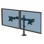 Fellowes Brazo doble para monitor Reflex – Soporte doble para monitores de 8 kg y 27 pulgadas – Soporte de monitor de escritorio ajustable – Inclinación 45° Giro 180° Rotación 360°, VESA 75 x 75/100 x 100 – Negro