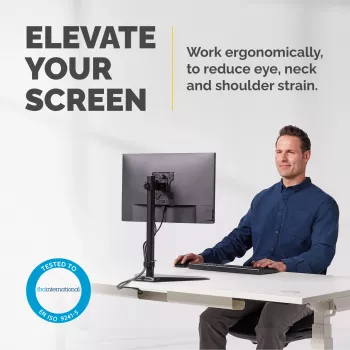 Fellowes Seasa Brazo de monitor individual - Soporte de monitor de pie para pantallas de 8 kg y 32 pulgadas - Brazo de monitor ajustable ergonómico - Inclinación 45° Giro 120° Rotación 360°, VESA 75 x 75/100 x 100 - Negro