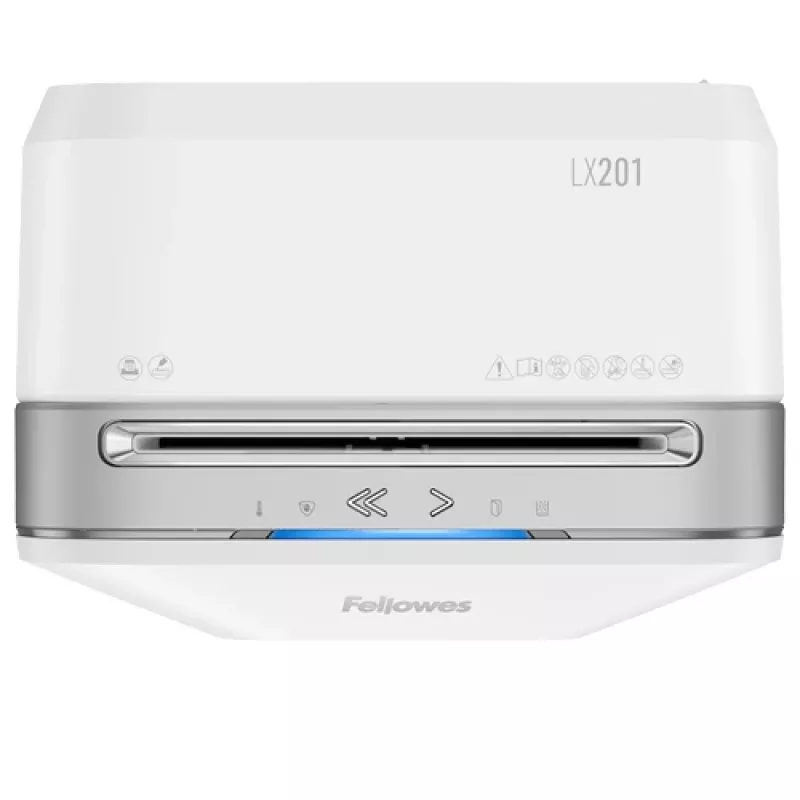 Fellowes Powershred LX201 Destructora de papel microcorte blanca, microcorte, 23 cm, 2 x 12 mm, 22 L, táctil, 4 ruedas