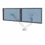 Fellowes Platinum Series Brazo doble para monitor – Soporte para dos monitores de 8 kg y 40 pulgadas – Soporte doble de monitor de escritorio ajustable – Inclinación 45°, Giro 180°, Rotación 360°, VESA 75 x 75/100 x 100 – Blanco
