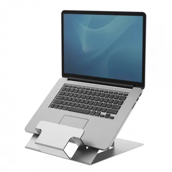Fellowes Soporte para portátil de escritorio – Soporte para portátil ajustable Hylyft para el hogar y la oficina – Elevador de portátil con 6 ajustes de altura – tamaño máx. de pantalla 17 pulgadas, peso máx. 5 kg – Plata/Negro