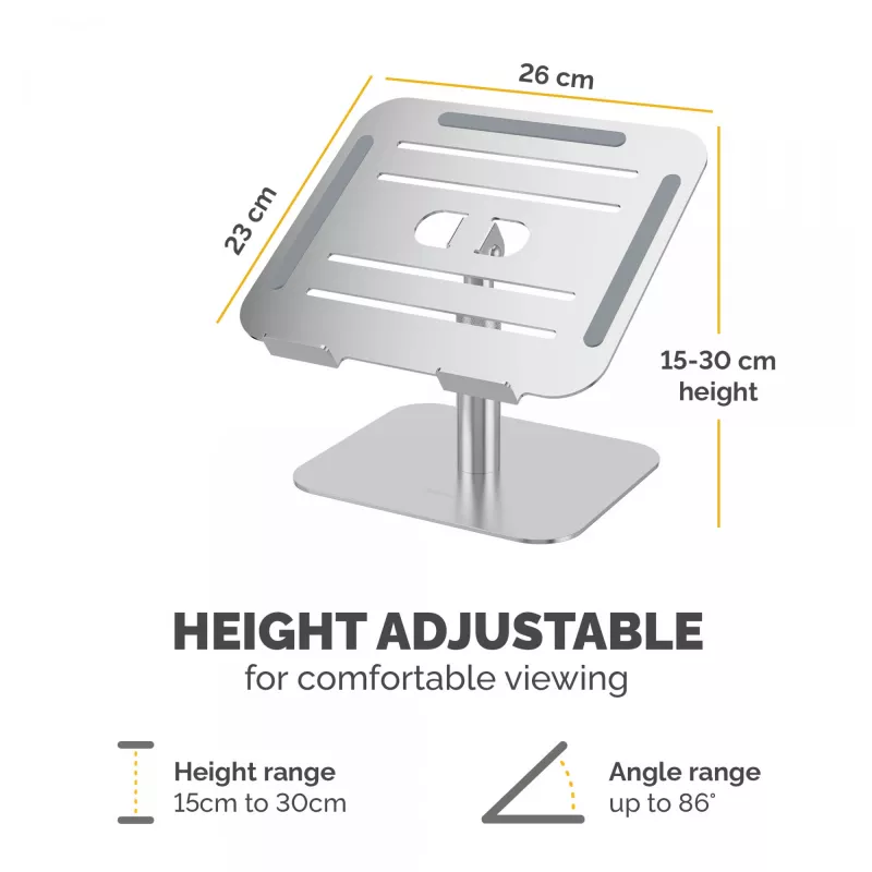 Fellowes Alumia Laptop-Riser – Soporte para portátil de escritorio, tamaño máx. 15 pulgadas, peso máx. 5 kg, Plata