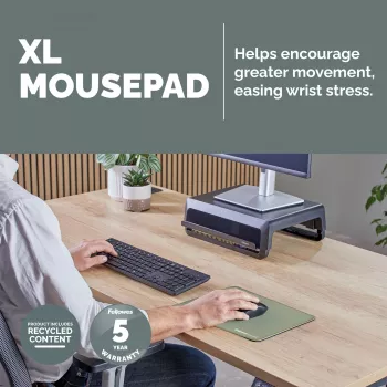 Fellowes Breyta (New) XL Alfombrilla de ratón Sage, Sage, Monocromático, Base antideslizante