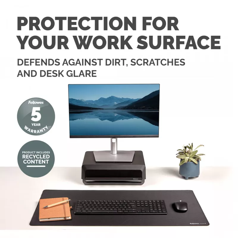Fellowes Alfombrilla de escritorio para ordenador con base antideslizante, Breyta Alfombrilla de escritorio con protección antibacteriana, Negro