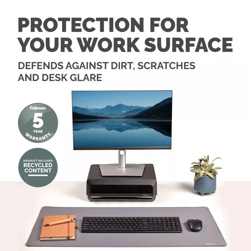 Fellowes Alfombrilla de escritorio para ordenador con base antideslizante Breyta Alfombrilla de escritorio con protección antibacteriana Gris