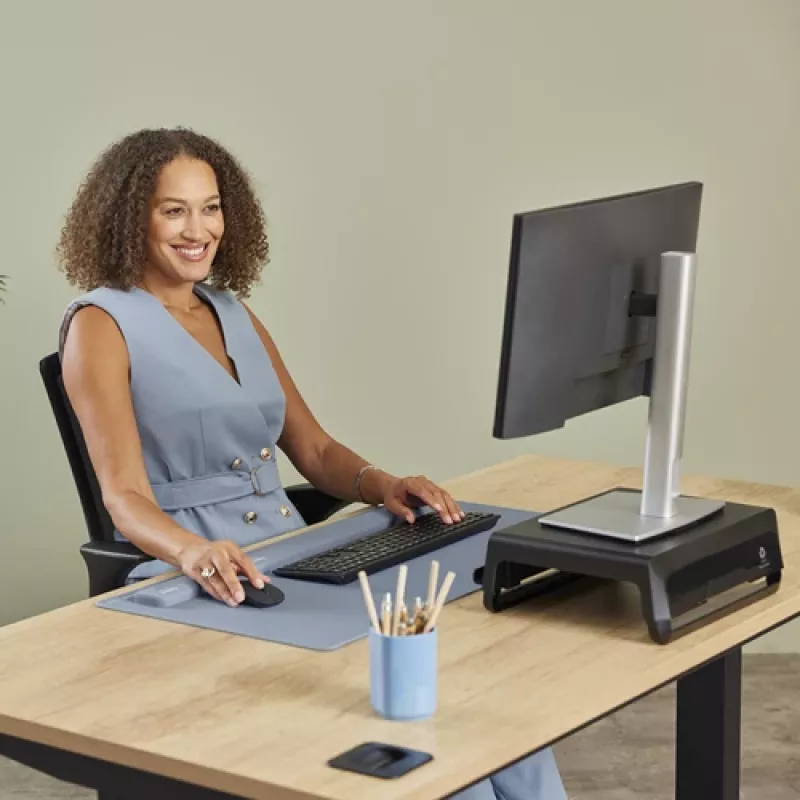 Fellowes Reposamuñecas para teclado Breyta Reposamuñecas para teclado con protección antibacteriana Reposamuñecas ergonómico Marine