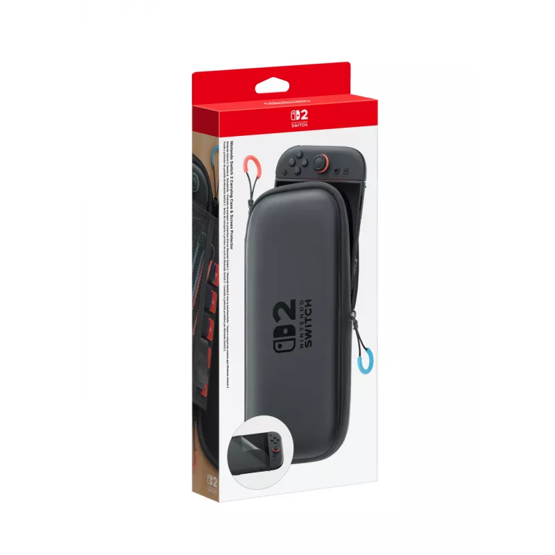 Nintendo Switch 2 funda de transporte y protector de pantalla, funda rígida, Nintendo, negro, Nintendo Switch 2, cremallera, 142 mm