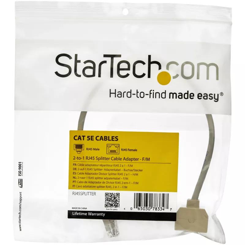 StarTech.com adaptador de cable divisor RJ45 de 2 a 1 - H/M, 10/100Base-T(X), Cat5e, gris, policloruro de vinilo (PVC), 0,33 m, macho/hembra