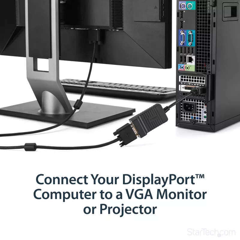 StarTech.com adaptador DisplayPort a VGA – convertidor activo DP a VGA – vídeo 1080p – duradero – adaptador de cable DP/DP++ a monitor VGA – DP 1.2 a VGA – conector DP con enclavamiento