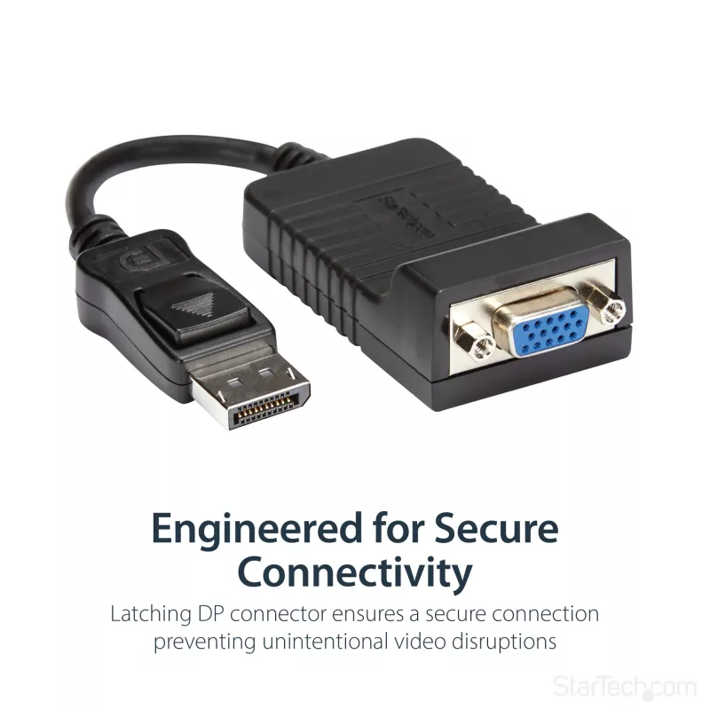 StarTech.com adaptador DisplayPort a VGA – convertidor activo DP a VGA – vídeo 1080p – duradero – adaptador de cable DP/DP++ a monitor VGA – DP 1.2 a VGA – conector DP con enclavamiento