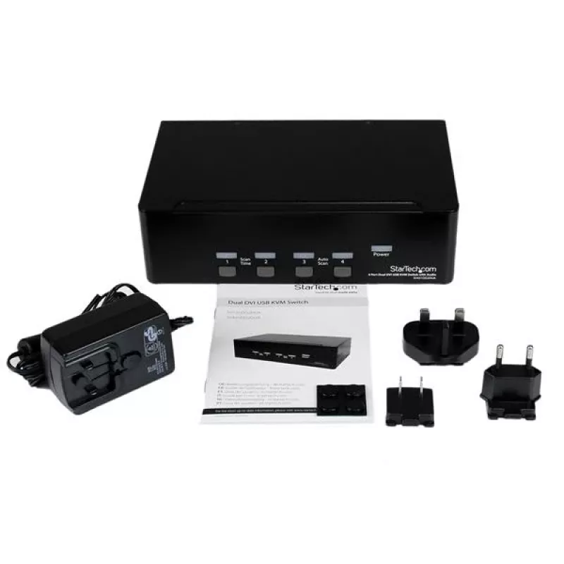 StarTech.com switch KVM USB Dual-DVI de 4 puertos con audio y hub USB 2.0