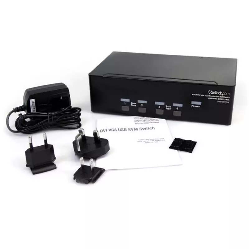 StarTech.com switch KVM USB DVI VGA de doble monitor de 4 puertos con audio y hub USB 2.0
