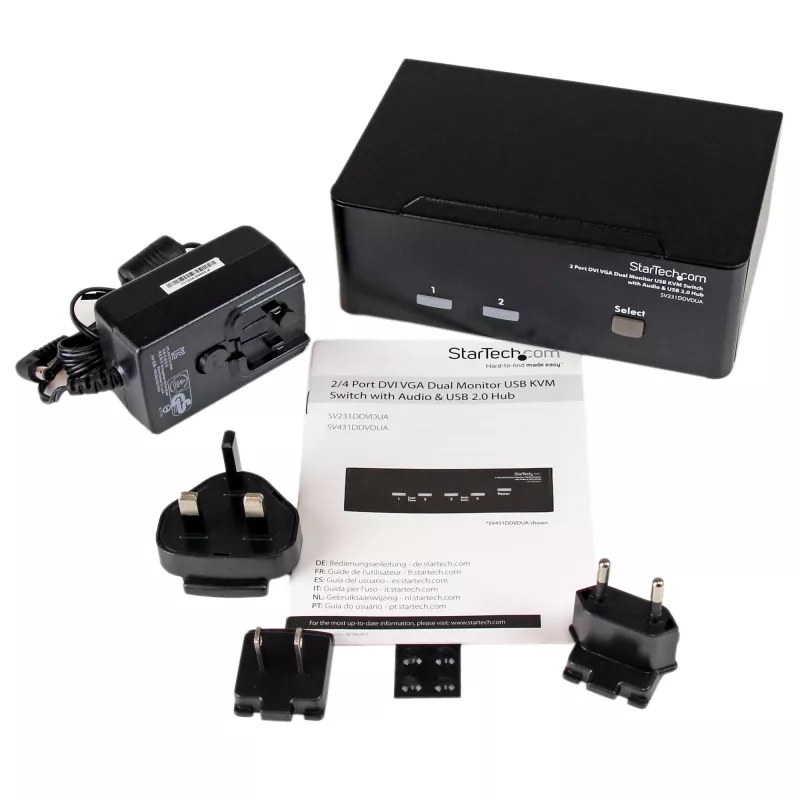 StarTech.com switch KVM USB DVI VGA de doble monitor de 2 puertos con audio y hub USB 2.0