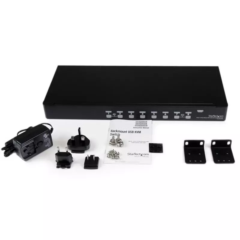 StarTech.com switch KVM USB para rack de 1U de 8 puertos con OSD, 1920 x 1440 píxeles, montaje en rack, 1U, negro
