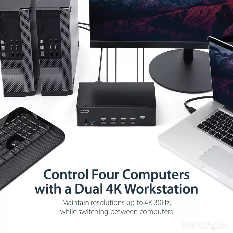 StarTech.com conmutador KVM HDMI de 4 puertos – 4K 30Hz – doble pantalla