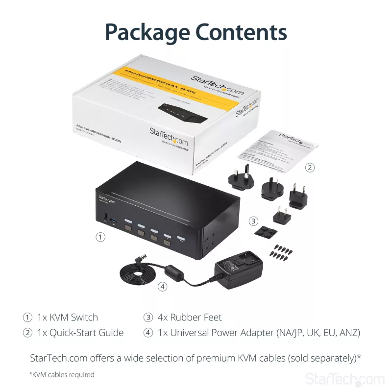 StarTech.com conmutador KVM HDMI de 4 puertos – 4K 30Hz – doble pantalla