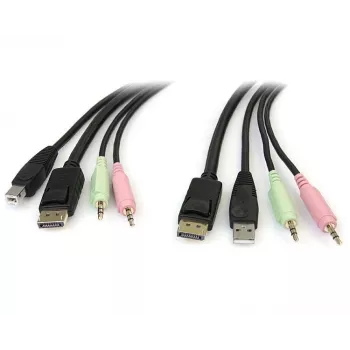 StarTech.com cable de conmutador KVM USB DisplayPort 4 en 1 de 6ft con audio y micrófono