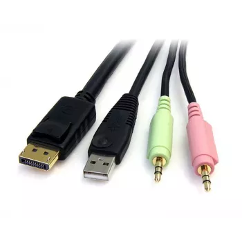StarTech.com cable de conmutador KVM USB DisplayPort 4 en 1 de 6ft con audio y micrófono