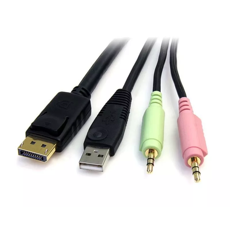 StarTech.com cable de conmutador KVM USB DisplayPort 4 en 1 de 6ft con audio y micrófono