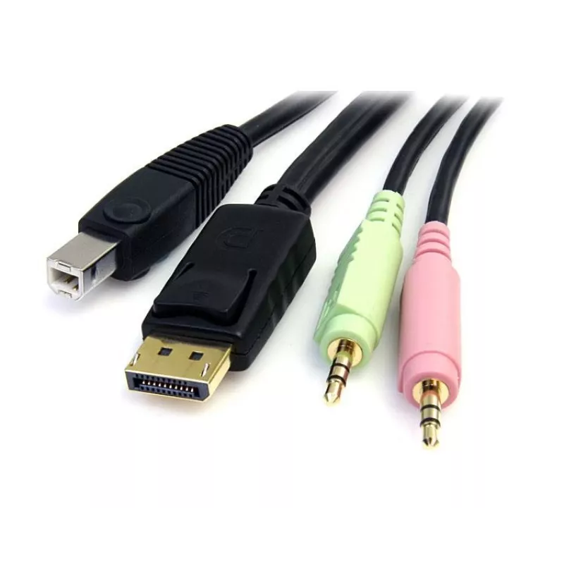 StarTech.com cable de conmutador KVM USB DisplayPort 4 en 1 de 6ft con audio y micrófono