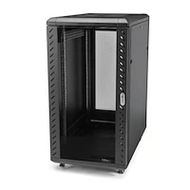 StarTech.com armario rack de servidor 25U de 4 postes, armario rack de datos de 19 pulgadas con cerradura para equipos informáticos/AV/IT, rack de red de oficina/hogar con ruedas y guías de montaje ajustables