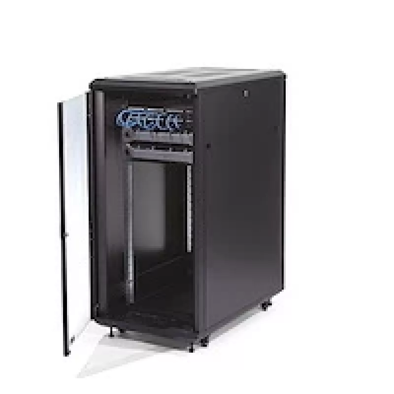 StarTech.com armario rack de servidor 25U de 4 postes, armario rack de datos de 19 pulgadas con cerradura para equipos informáticos/AV/IT, rack de red de oficina/hogar con ruedas y guías de montaje ajustables