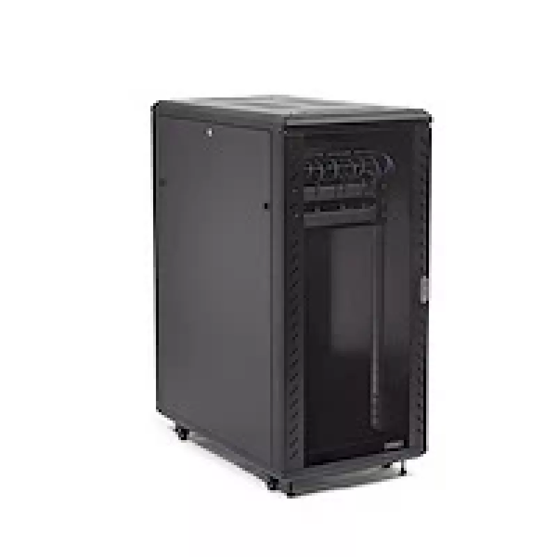 StarTech.com armario rack de servidor 25U de 4 postes, armario rack de datos de 19 pulgadas con cerradura para equipos informáticos/AV/IT, rack de red de oficina/hogar con ruedas y guías de montaje ajustables