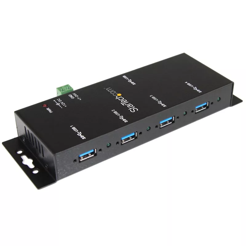StarTech.com hub USB 3.0 industrial de 4 puertos con protección ESD~hub USB 3.0 de 4 puertos - 5Gbps - hub USB-A industrial de metal - hub de datos USB para montaje en pared o escritorio - conforme TAA hub de expansión USB
