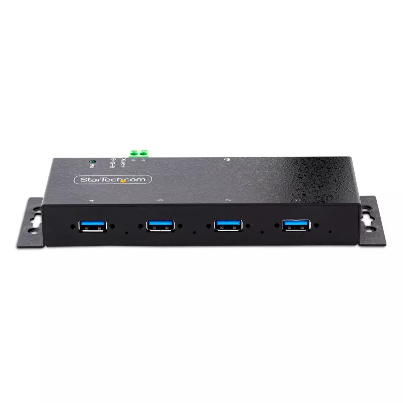 StarTech.com hub USB 3.0 industrial de 4 puertos con protección ESD~hub USB 3.0 de 4 puertos - 5Gbps - hub USB-A industrial de metal - hub de datos USB para montaje en pared o escritorio - conforme TAA hub de expansión USB