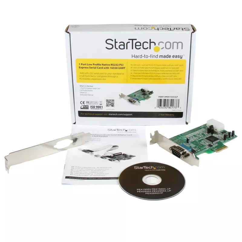StarTech.com tarjeta adaptadora serie PCI Express RS232 de 1 puerto – controlador host serie PCIe RS232 – PCIe a serie DB9 – 16550 UART – tarjeta de expansión de perfil bajo – Windows y Linux