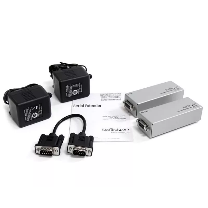 StarTech.com extensor serie RS232 sobre Cat5, alcance de 1 km (3300 ft), Plug & Play, sin software, extensión serie DB9 - TAA