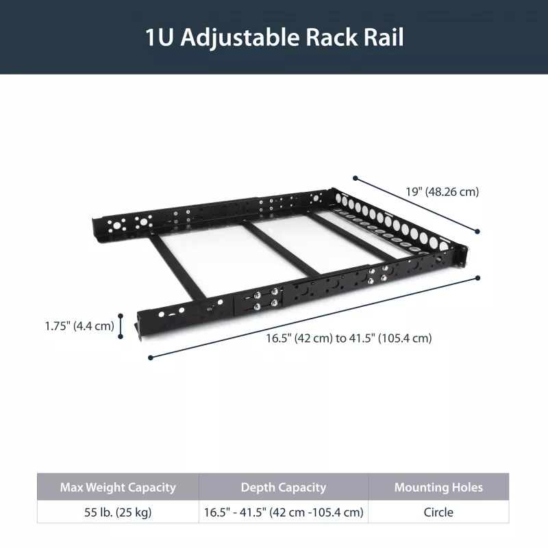 StarTech.com guías universales para rack de servidor 1U, guías de montaje de profundidad ajustable para servidor, guías de montaje para rack de 19 pulgadas