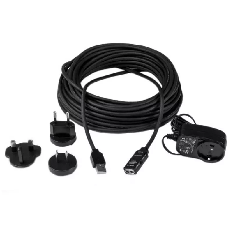 StarTech.com Cable de extensión activo USB 2.0 de 15m - M/F, 15 m, USB A, USB A, USB 2.0, macho/hembra, negro